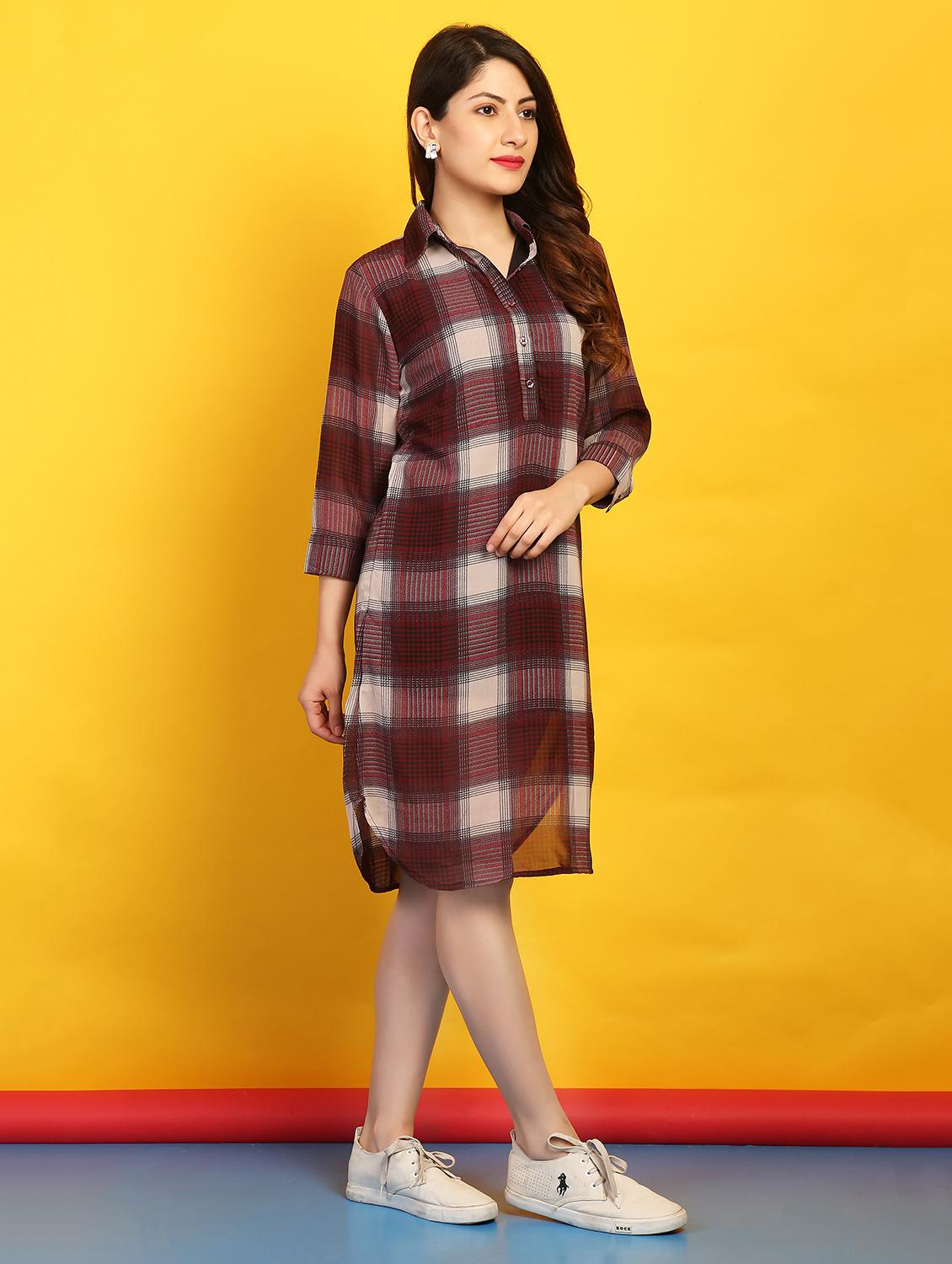 curved hem checkered shift dress - 15492540 - Zoom Image - 2