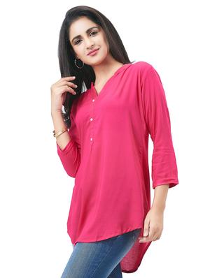 pink A-line solid kurti - 15493542 - Standard Image - 2