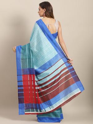 stripes bordered printed saree with blouse - 15494206 - Standard Image - 2