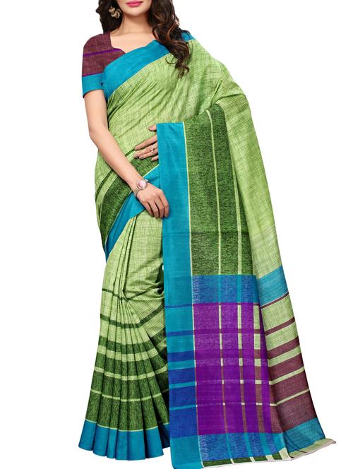 stripes bordered printed saree with blouse - 15494208 - Very Small Image - 1