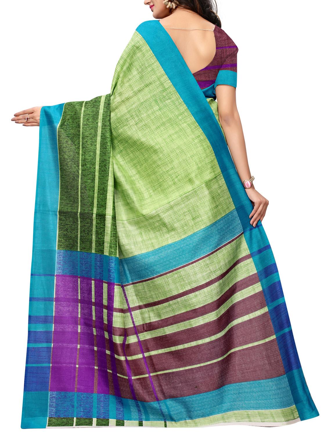 Stripes bordered printed saree with blouse - 15494208 - Zoom Image - 2