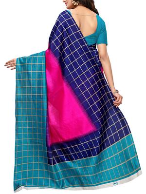 checkered bordered printed saree with blouse - 15494210 - Standard Image - 2
