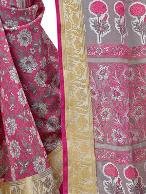 Zari bordered floral printed saree with blouse - 15494562 - Standard Image - 2