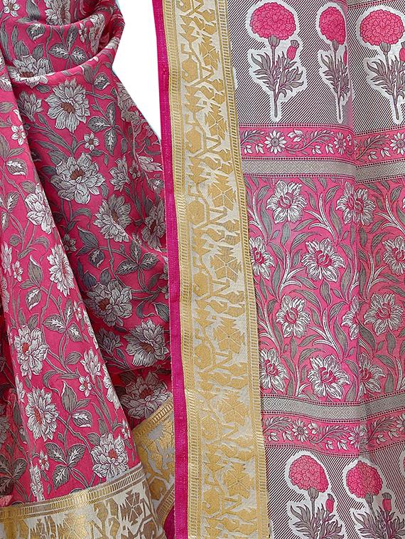 Zari bordered floral printed saree with blouse - 15494562 - Zoom Image - 2