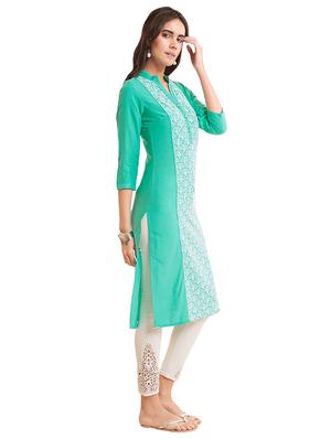 Straight printed panel kurta - 15494735 - Standard Image - 2