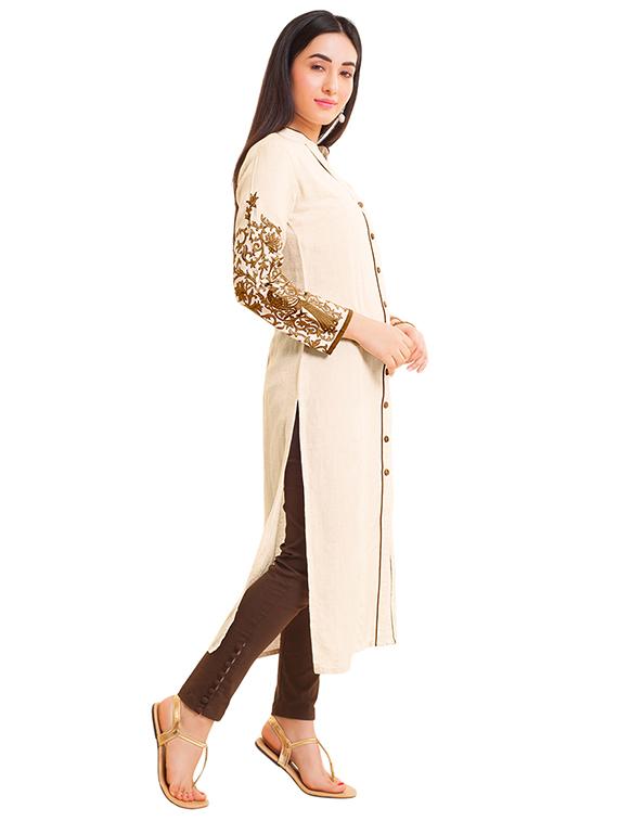 Embroidered piping straight kurta - 15494745 - Zoom Image - 2