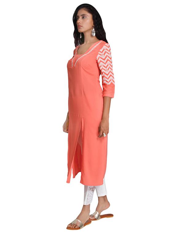 Straight double slit kurta - 15494784 - Zoom Image - 2