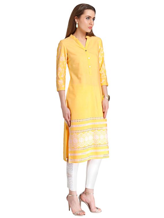 Straight schiffli kurta - 15494809 - Zoom Image - 2