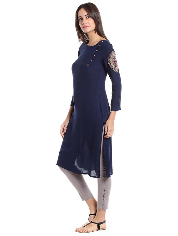 Twilight blue straight kurta - 15494850 - Zoom Image - 2