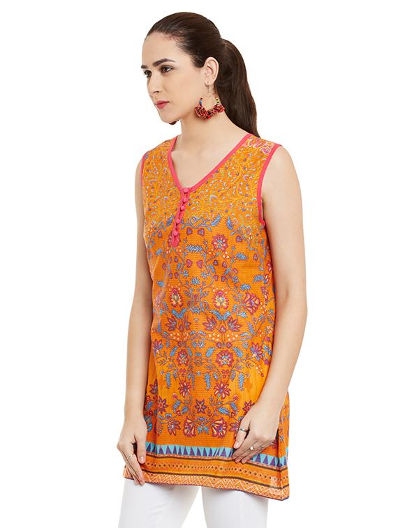 v-neck button detail kurti - 15495146 - Zoom Image - 2