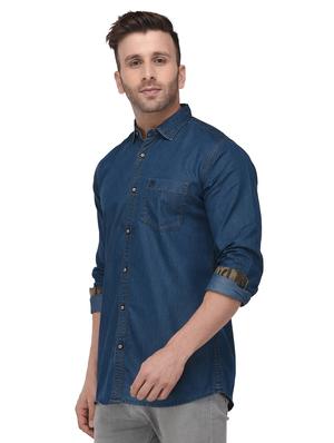 blue cotton casual shirt - 15495338 - Standard Image - 2