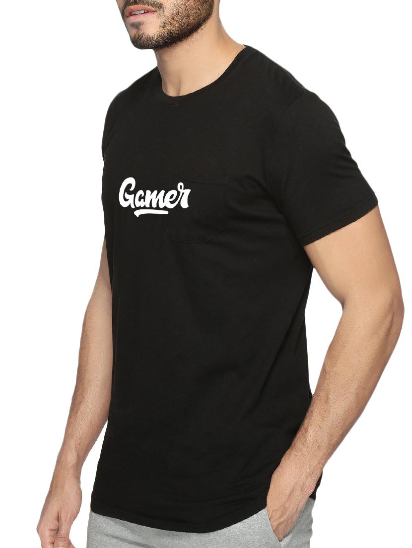 black cotton chest print tshirt - 15496671 - Zoom Image - 2