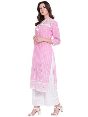 schiffli work kurta with palazzo set - 15496678 - Standard Image - 2