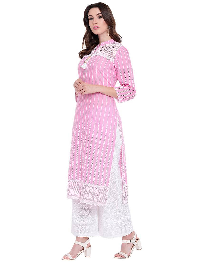 schiffli work kurta with palazzo set - 15496678 - Zoom Image - 2