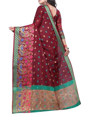 floral zari motif banarasi saree with blouse - 15496882 - Standard Image - 2