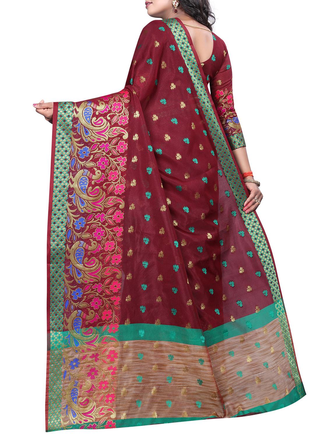 floral zari motif banarasi saree with blouse - 15496882 - Zoom Image - 2