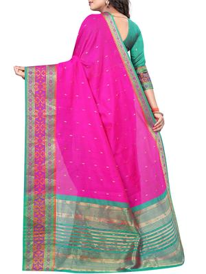 contrast zari border banarasi saree with blouse - 15496887 - Standard Image - 2