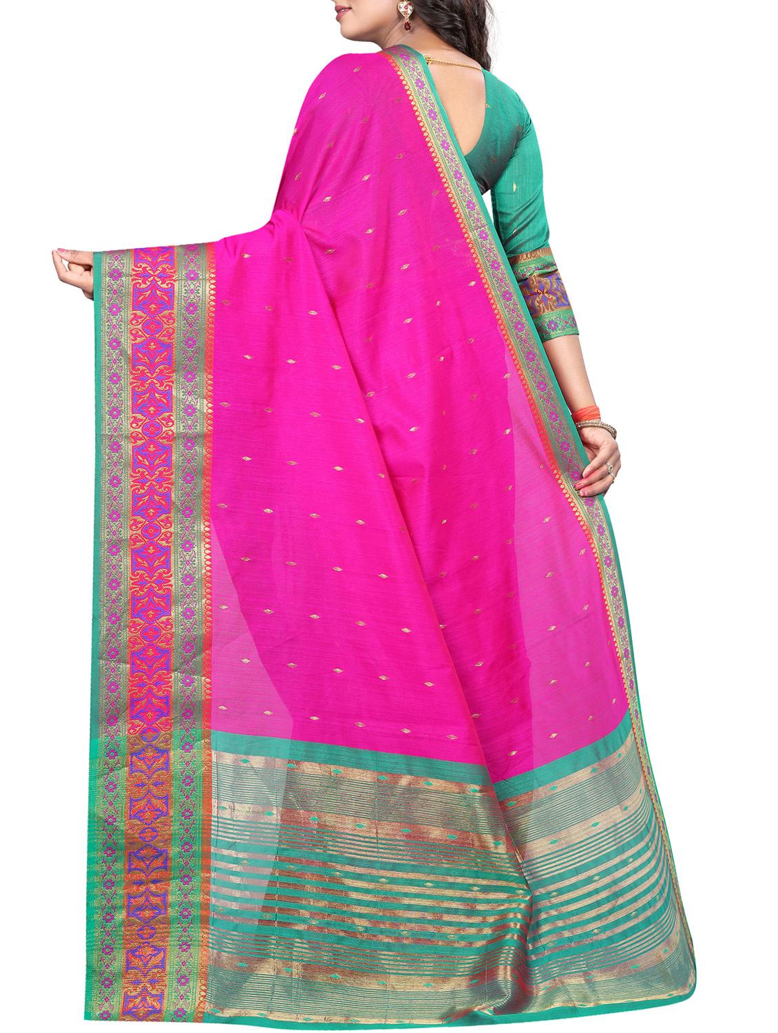 contrast zari border banarasi saree with blouse - 15496887 - Zoom Image - 2