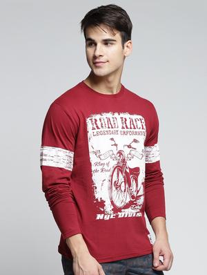 maroon cotton front print t-shirt - 15497569 - Standard Image - 2