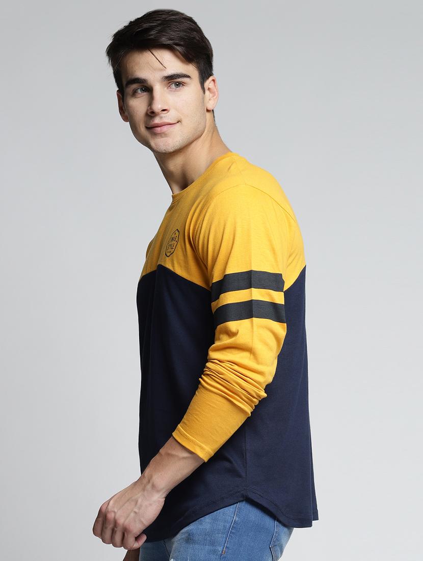 yellow cotton color block t-shirt - 15497605 - Zoom Image - 2
