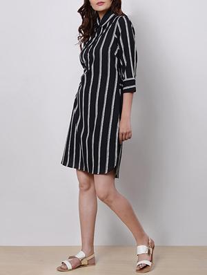 monochrome striped back bow tie dress - 15497680 - Standard Image - 2