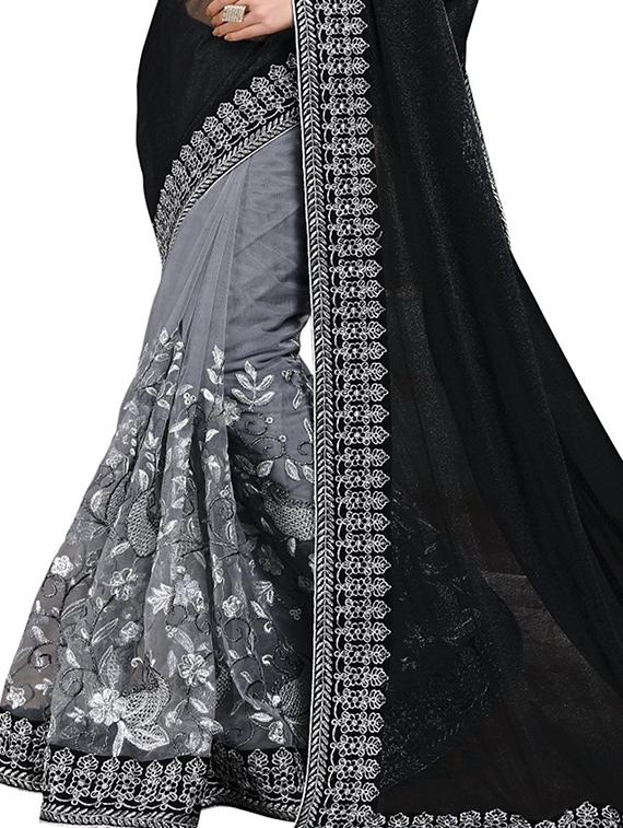 floral embroidered half & half saree with blouse - 15497800 - Zoom Image - 2