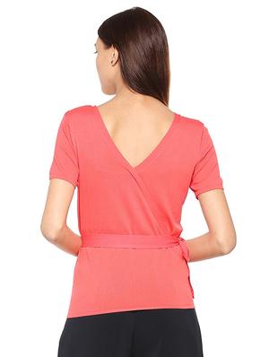 overlap back self-tie waist top - 15497952 - Standard Image - 2