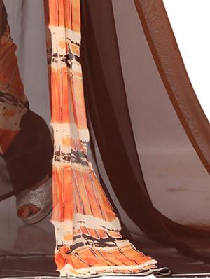 abstract printed brown saree with blouse - 15498131 - Standard Image - 2