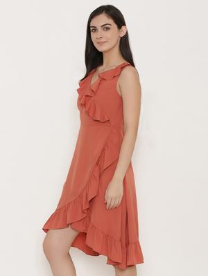 v-neck ruffled dress - 15498679 - Standard Image - 2