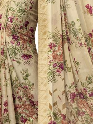 floral printed saree with blouse - 15498830 - Standard Image - 2