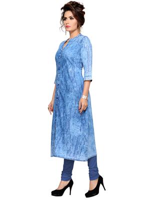 Denim a-line printed kurta - 15500070 - Standard Image - 2