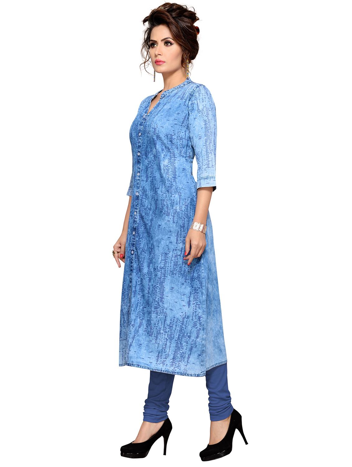 Denim a-line printed kurta - 15500070 - Zoom Image - 2
