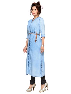 Denim straight kurta with belt - 15500072 - Standard Image - 2
