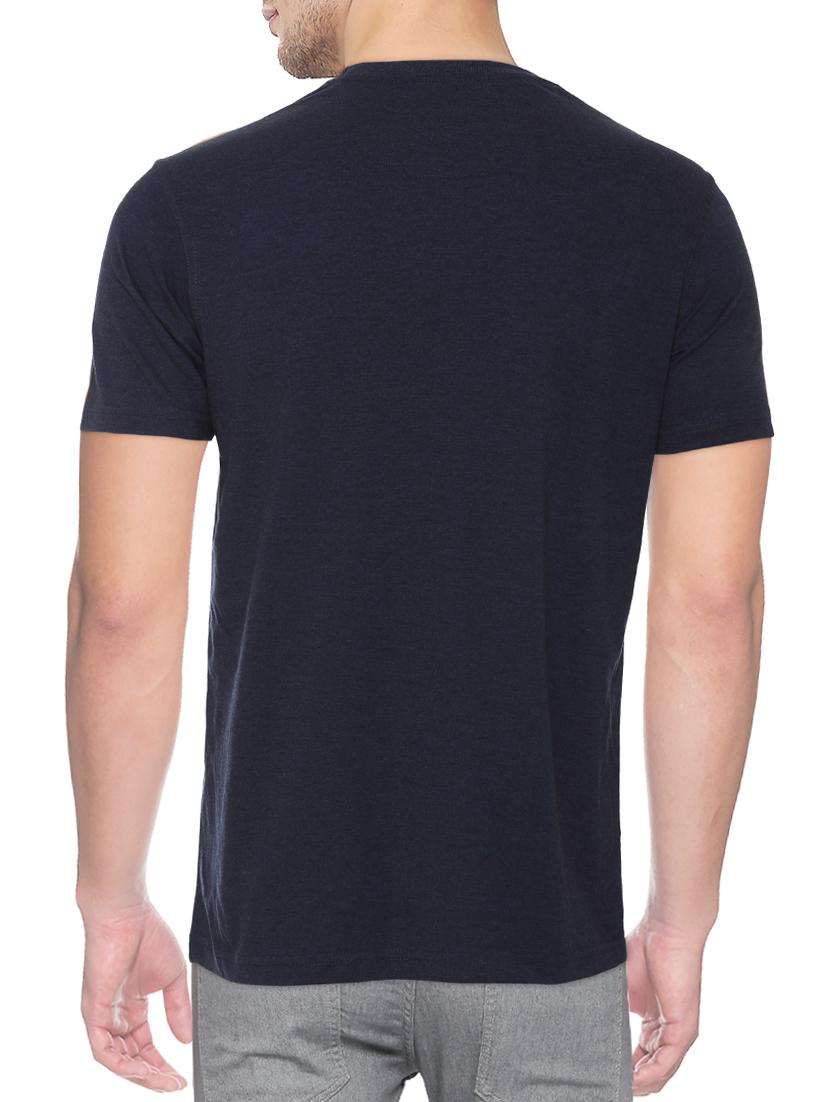 navy blue cotton blend chest print tshirt - 15500117 - Zoom Image - 2