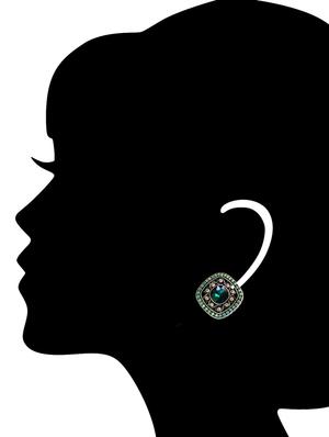 Green Silver Tone Stone Earrings - 15500132 - Standard Image - 2