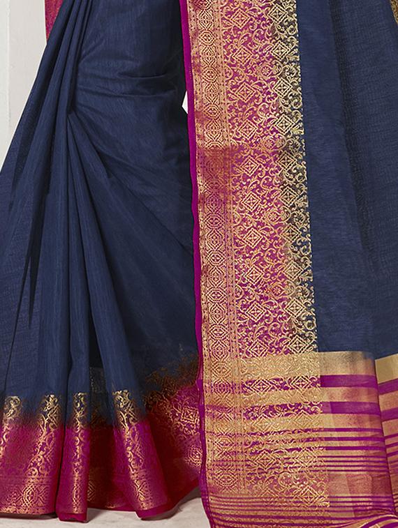 Linen zari bordered saree with blouse - 15501523 - Zoom Image - 2