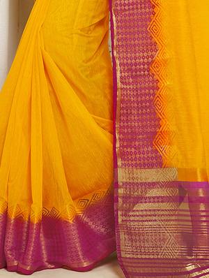 Linen zari bordered saree with blouse - 15501525 - Standard Image - 2