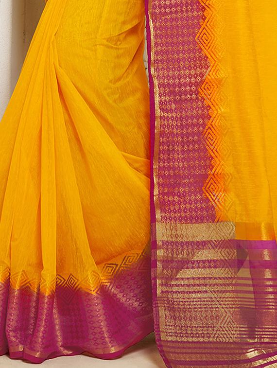 Linen zari bordered saree with blouse - 15501525 - Zoom Image - 2