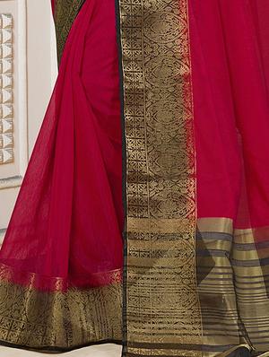 Linen zari bordered saree with blouse - 15501526 - Standard Image - 2