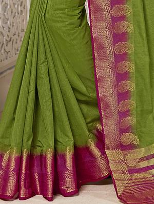 Linen zari bordered saree with blouse - 15501528 - Standard Image - 2