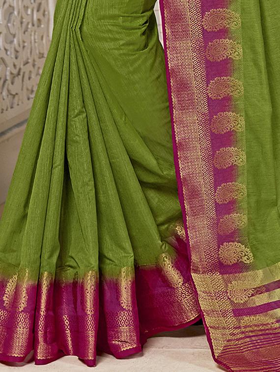 Linen zari bordered saree with blouse - 15501528 - Zoom Image - 2
