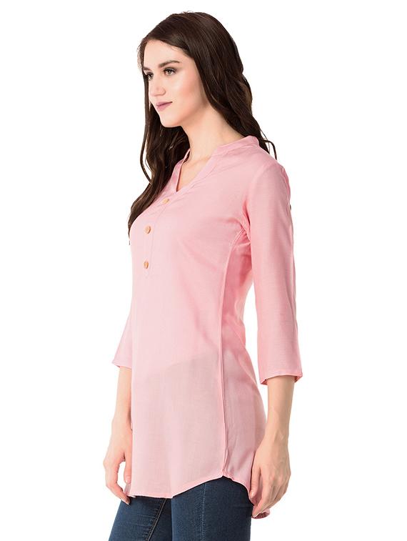 Baby pink A-line solid kurti - 15502227 - Zoom Image - 2