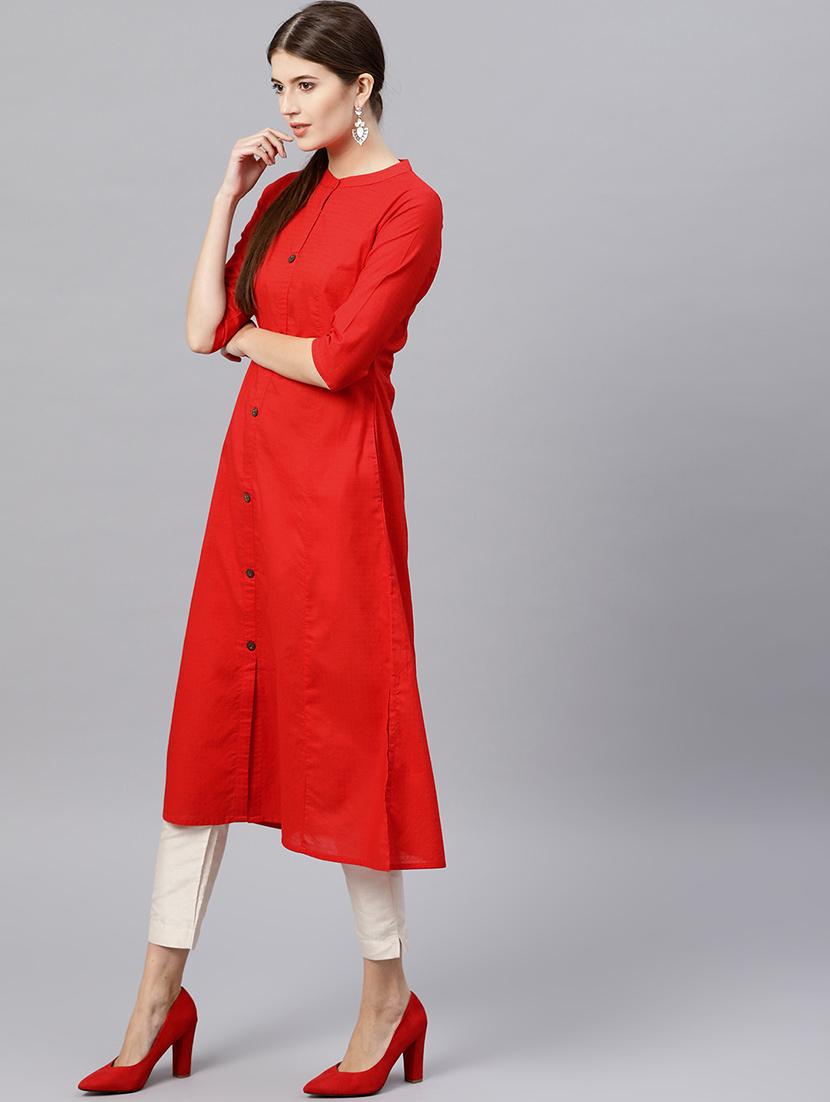 Candy red a-line kurta - 15502487 - Zoom Image - 2