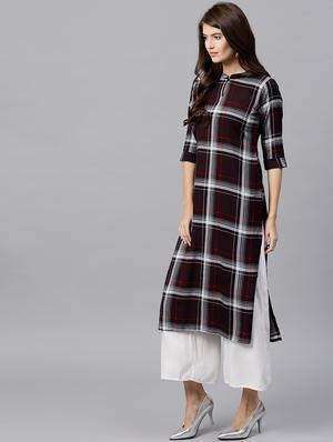 checkered straight kurta - 15502551 - Standard Image - 2