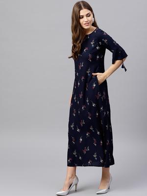 knot detail sleeved printed dress - 15502589 - Standard Image - 2