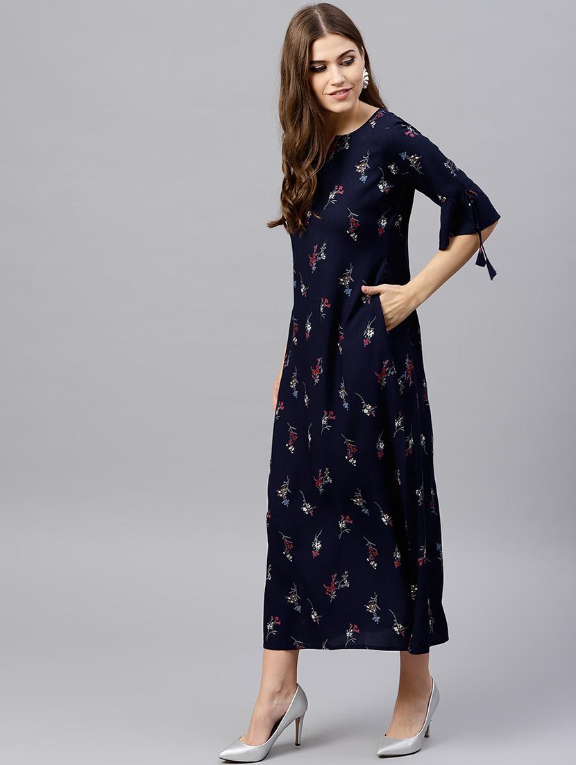 knot detail sleeved printed dress - 15502589 - Zoom Image - 2