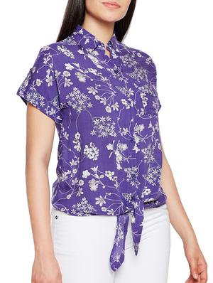 tie front hem printed shirt - 15502690 - Standard Image - 2
