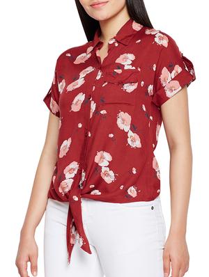 tie front hem printed shirt - 15502691 - Standard Image - 2