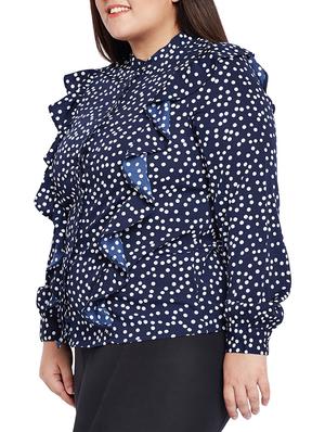 concealed placket ruffle detailed printed shirt - 15502695 - Standard Image - 2