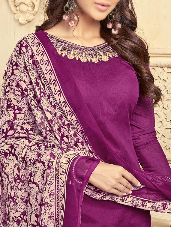Embroidered unstitched churidaar suit - 15503031 - Zoom Image - 2
